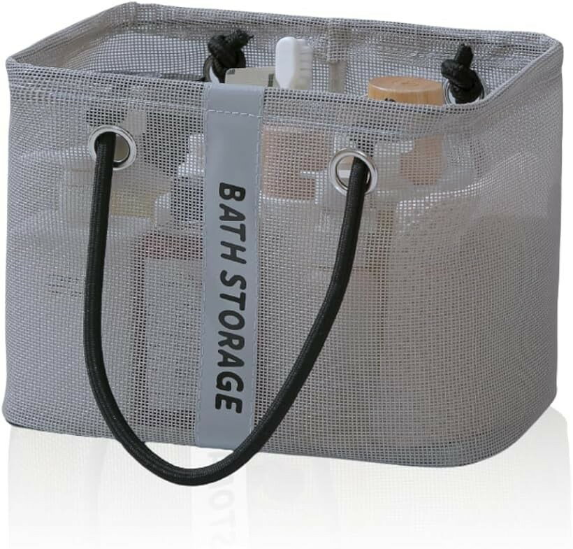 Beach Bags, Pool Bags - サウナバッグ 銭湯 スパポーチ お風呂 メッシュ 自立 折りたたみ カゴ 持ち運び専用 (グレー)