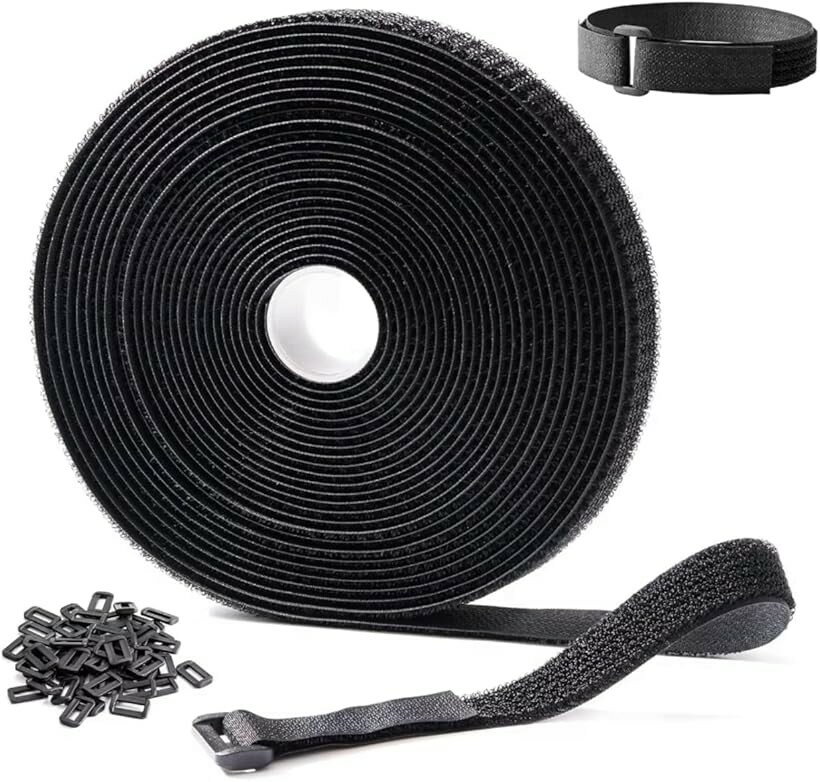 結束バンド｜繰り返し使えるケーブルタイ 面ファスナー式 110mx2cm｜バックル50個付き｜配線整理、デスク周り、PC周りのコード管理に最適｜