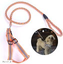 ハーネス リード 首輪 2点セット ペット用品 犬散歩 お出かけ用 蛍光グリーン 赤 青 黒 M L オレンジ S