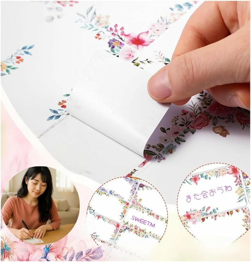 メッセージシール 花柄 大きめ 書き込みできる 寄せ書き 宛名 ギフト 手紙 お礼 封筒 文房具 3