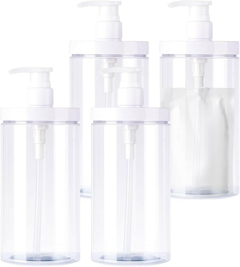 シャンプーボトル 大容量 1000ml 詰め替えそのまま ディスペンサーボトル (透明4本セット, 1000mL)（楽天・エムラインストア）