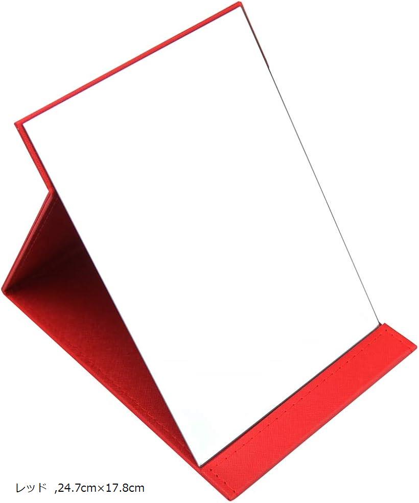 AINetJP 折りたたみ式 スタンドミラー 化粧鏡 卓上 角度調節 PUレザー シンプル 24.7cmx17.8cm レッド 24.7cmx17.8cm
