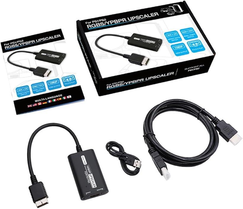 PS1/PS2 to HDMI コンバーター RGB-YPbPr スイッチ 1080P出力対応 アスペクト比16:9/4:3 プラグアンドプレイ HDMIケーブル付属