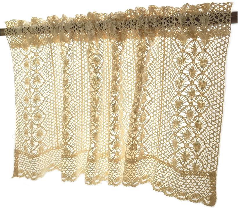 手編み風レース カフェカーテン 45x104cm ロマンチック アイボリー