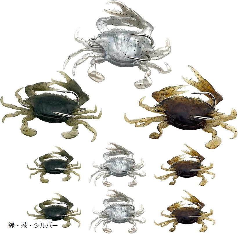 カニ ルアー ワーム 蟹ワーム カニワーム タコ釣り 擬似 タコエギ チヌ 釣り針 疑似 穴釣り 船 フック 海 3色 各3個セット 緑・茶・シルバー