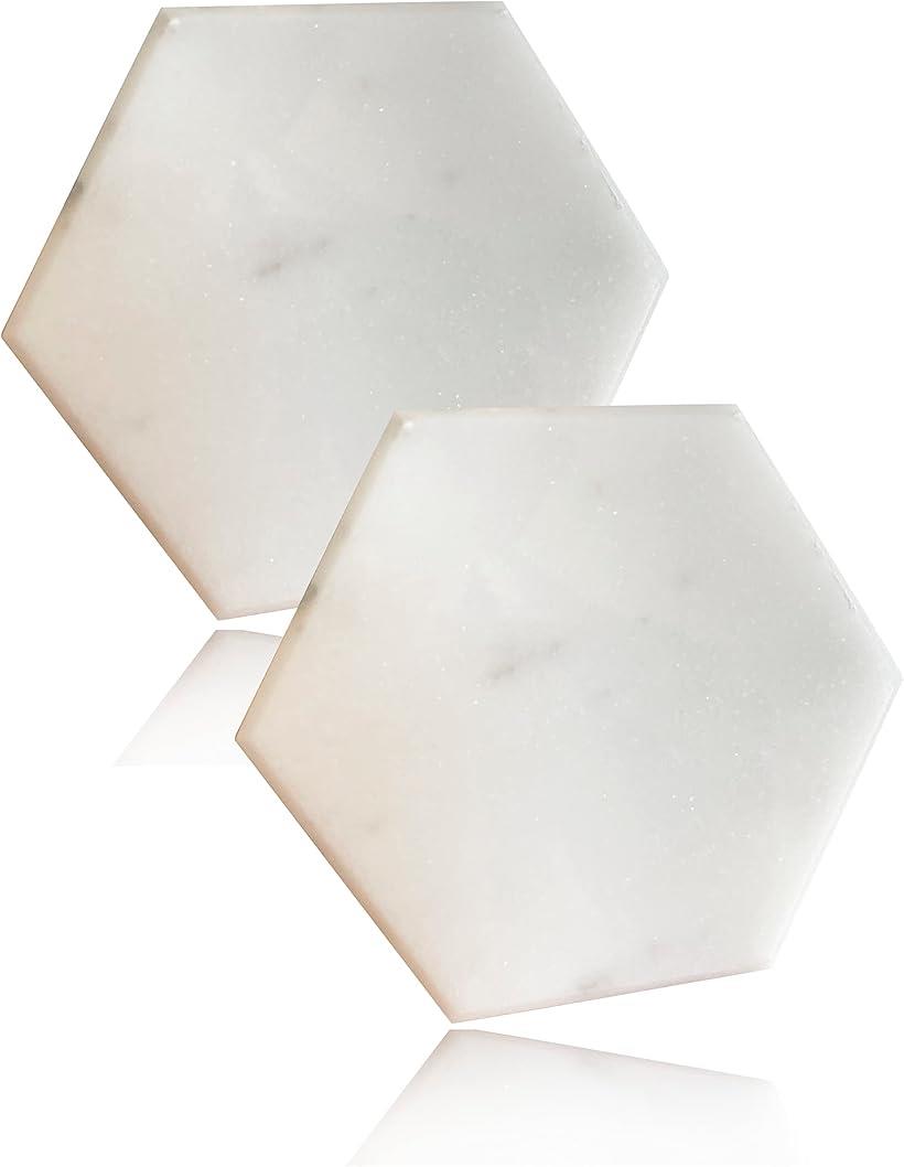 大理石コースター 2枚セット アクセサリートレイ 天然石 白 六角形