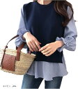 オーバーザムーンブラウス ベスト 2点セット 長袖 フリル シャツ レディース XL L ブラック M ネイビー 2XL