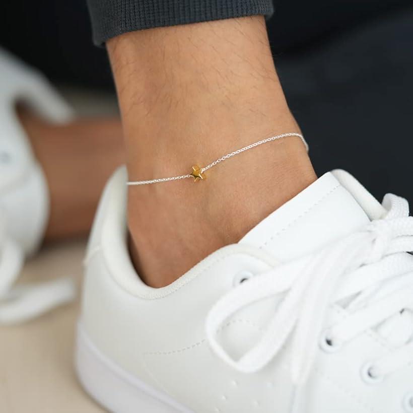 シルバー 925 ゴールド スター チェーン アンクレット シンプル ミサンガ レディース メンズ