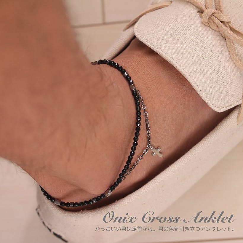 orris アンクレット ブラック オニキス シルバー ステンレス 人気 ダブル クロス ...