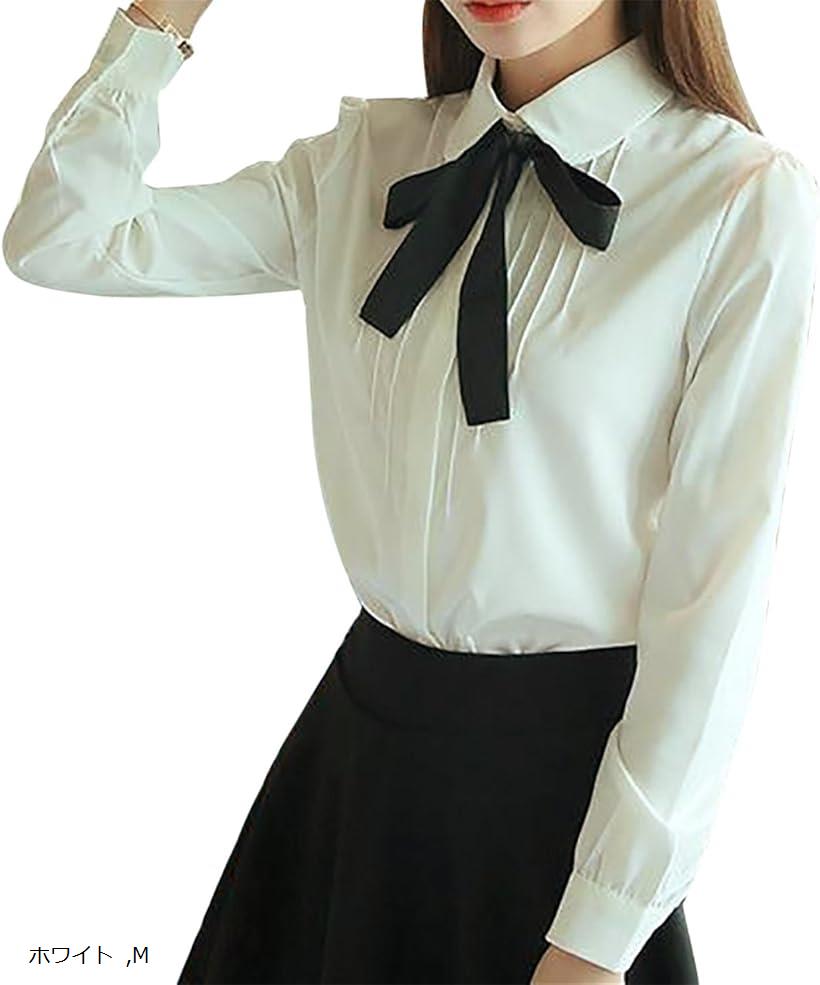 momo's market ブラウス 長袖 シフォン レディース ボウタイ リボン L 2XL S XL ホワイト 半袖 ホワイト M