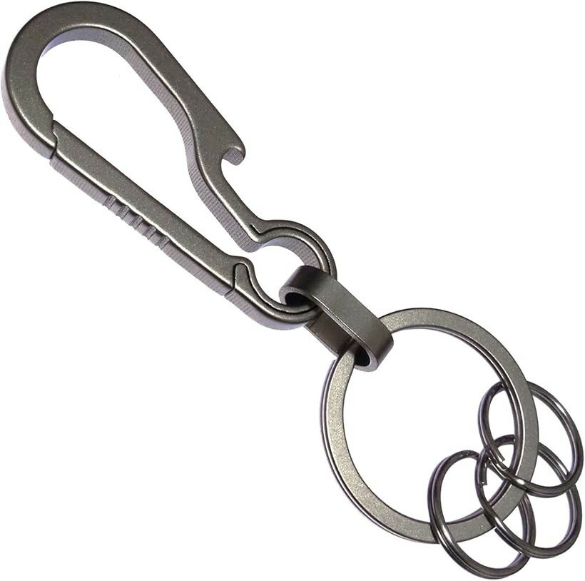 Key Holder - チタン カラビナ 小型 キーホルダー バネ不使用 フック 軽量 15mm キーリング 3個 付き 栓抜き タイプ (栓抜き タイプ)