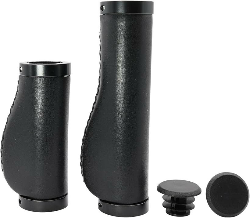 City Cycle - エルゴグリップ クロスバイク 自転車 22.2 mm ハンドル PU レザー ロング ハーフ ショート オシャレ ブラック (ハーフロング(ブラック), ショートロング(ブラック))