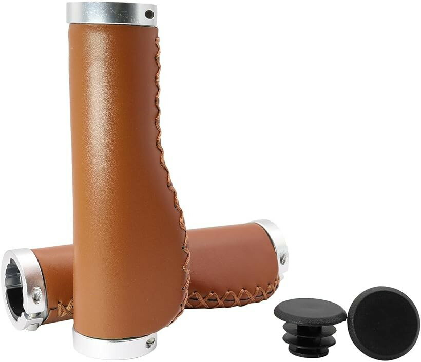 Grip - エルゴグリップ クロスバイク 自転車 22.2 mm ハンドル PU レザー ロング 交換 カバー オシャレ 茶 ブラウン (ロング(ブラウン), ロンググリップ左右(ブラウン))