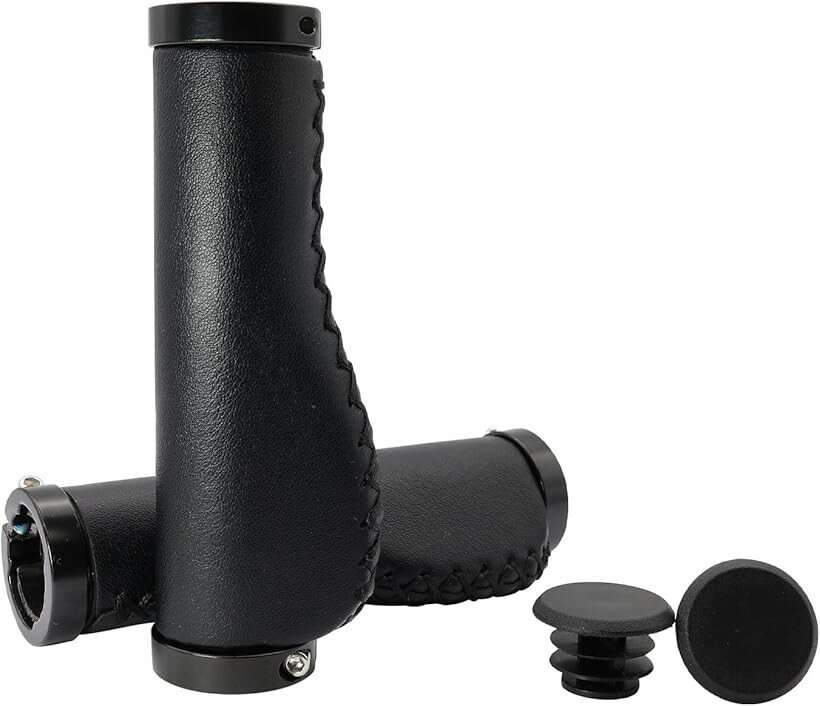 Mountain Bikes - エルゴグリップ クロスバイク 自転車 22.2 mm ハンドル PU レザー ロング 交換 カバー オシャレ 黒 ブラック (ロング(ブラック), ロンググリップ左右(ブラック))
