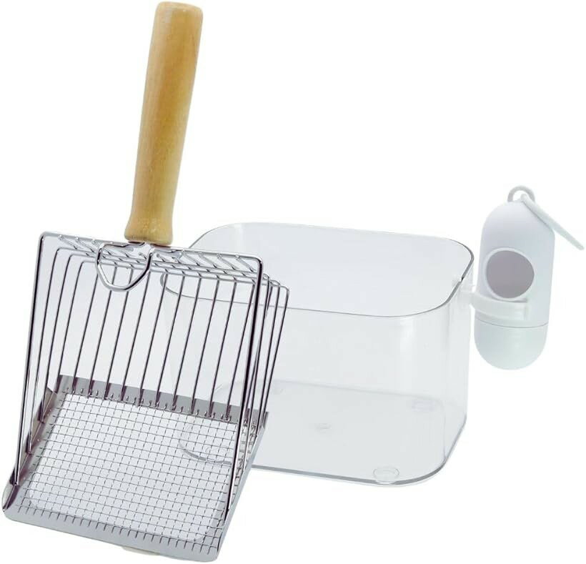 Rakuten - 猫砂スコップ ステンレス製 収納 ケース トイレスコップ 金属 シャベル 砂取り 猫砂すくい ペット トイレ用品 お手入れ (シルバースコップ＋クリアケース)