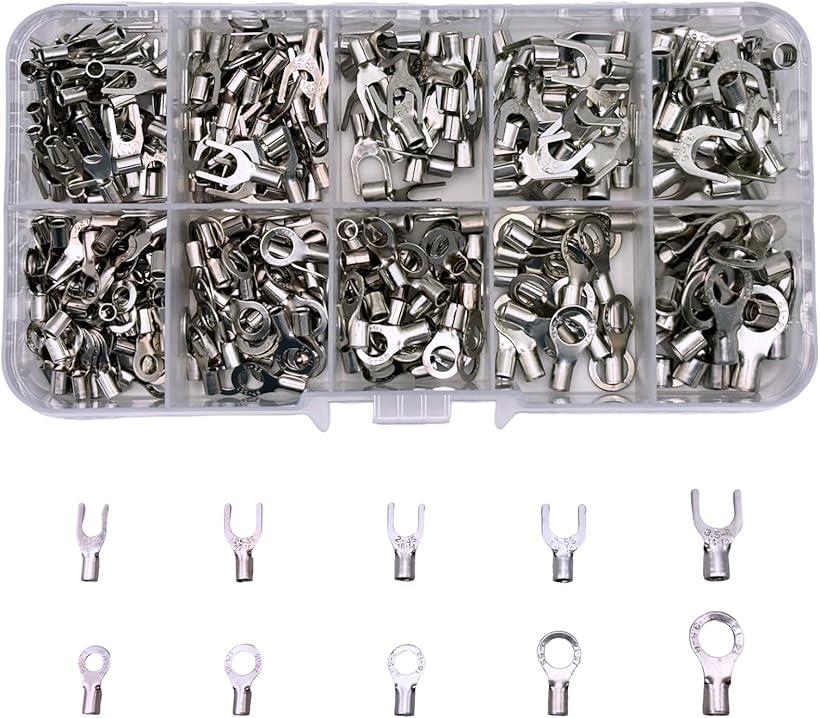 裸圧着端子 O型 U型 10サイズ 320個 端子セット コネクタ 丸型 RNB SNB 銅素材 電線接続 配線 家電製品 自動車 電気産業 機械設備 収納ケース付き