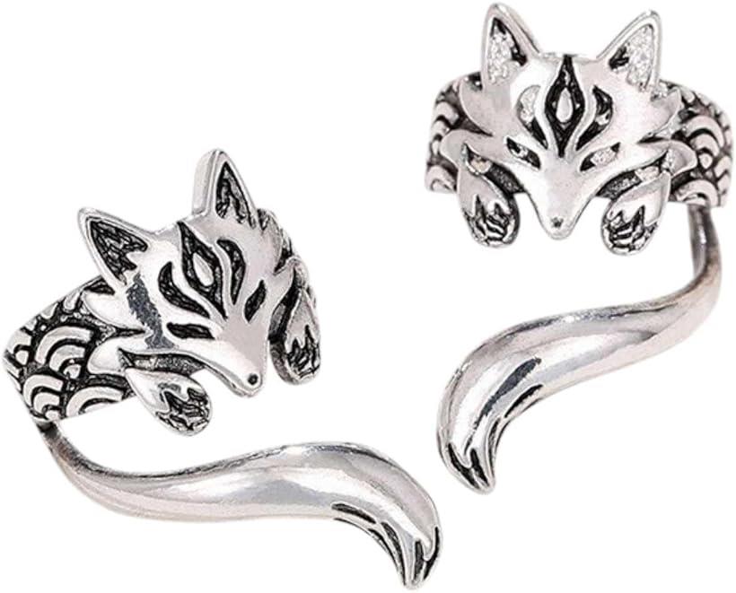 狐 イヤーカフ 左右ペア セット キツネ イヤリング シルバー フェイクピアス ノンホール ユニセックス