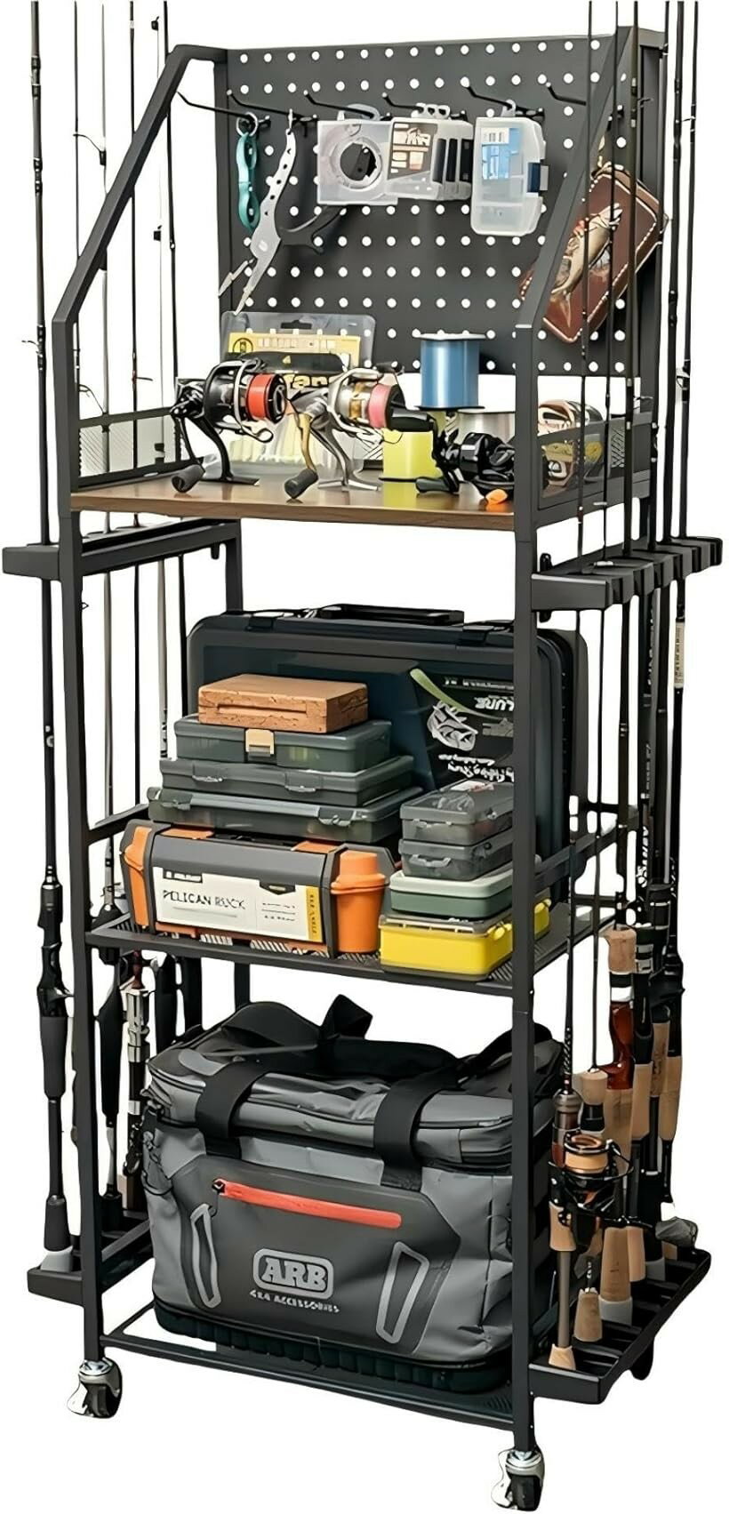 ロッドスタンド 釣り竿立て 釣竿置き 12本用 大容量 4in1 ロッドラック 釣り具収納 整理 移動式 ロッド..