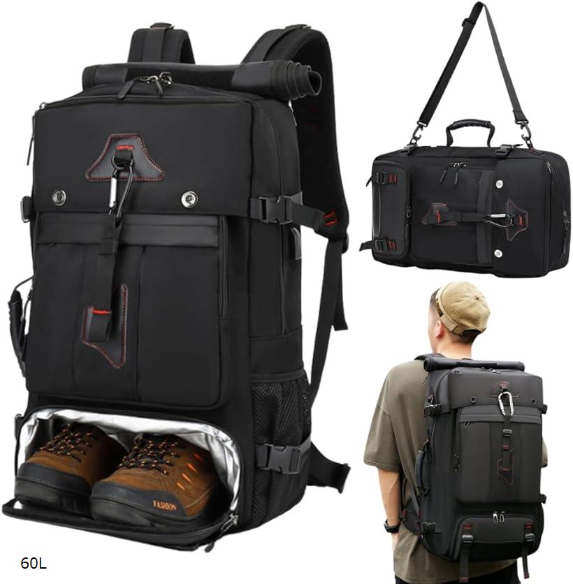 大容量 バックパック ビジネスリュック スクエア型 多機能 リュックサック 登山 旅行 キャンプ アウトドア ハイキング 防災 防水 黒 60L