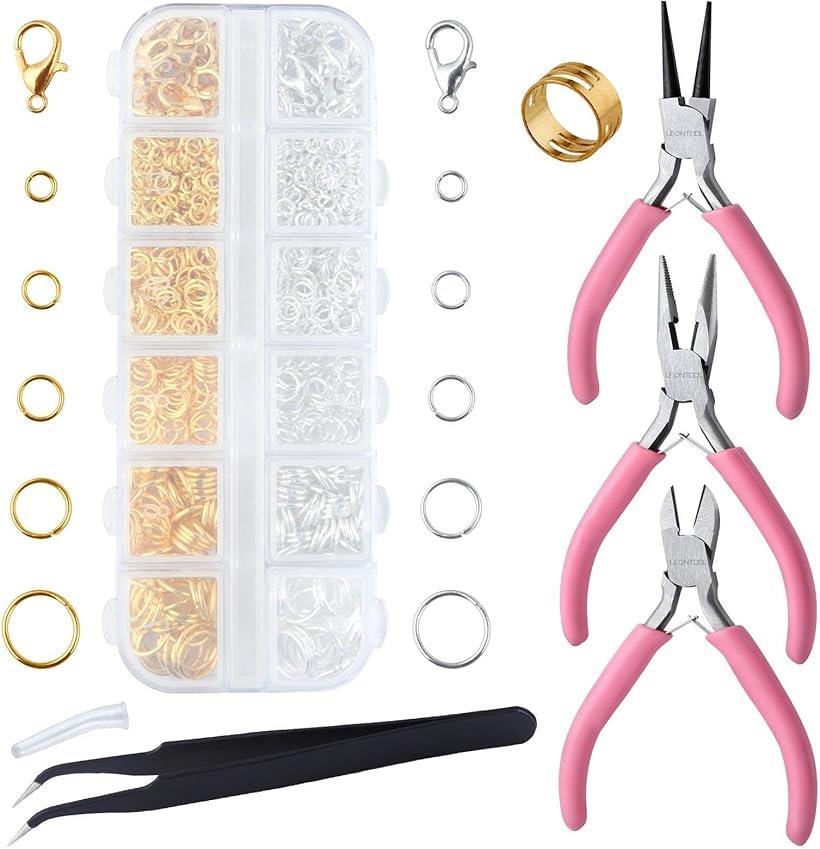 手芸用ペンチ ハンドメイド アクセサリー工具セット 930枚 5サイズ 径5-10mm ゴールド シルバー 丸カン..