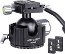 互換品 44mm 低重心 ハンドル ボール雲台 CNC精密加工 アルミ ビデオ三脚ヘッド 360度回転 パノラマ 自由雲台 二つの予備アルカスイス クイックシュー付き 一眼レフ DSLR カメラ用 最大耐荷重20キロ