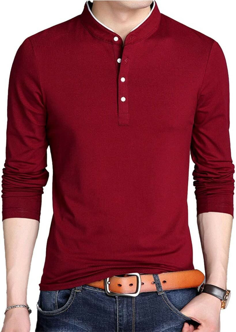 Rakuten - ロンT メンズ 長袖 シャツ カジュアル 無地 カットソー おしゃれ トップス 大きいサイズ シンプル Tシャツ 服 (レッド, M)