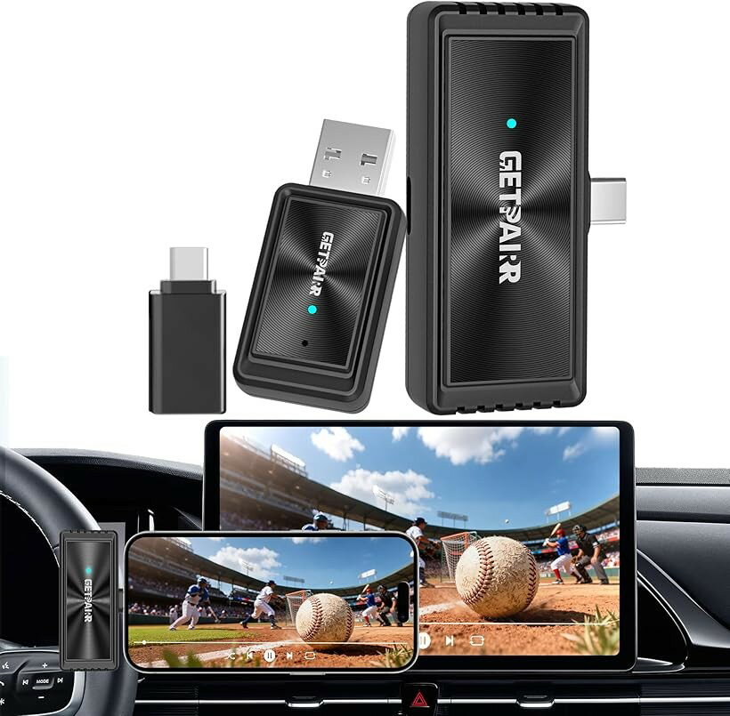 Mirror Cast ワイヤレス ミラーリング アダプター 有線 CarPlay ワイヤレス化 送信側 受信側 2アダプター セット スマホ画面を車載ディスプレイの大画面に投影