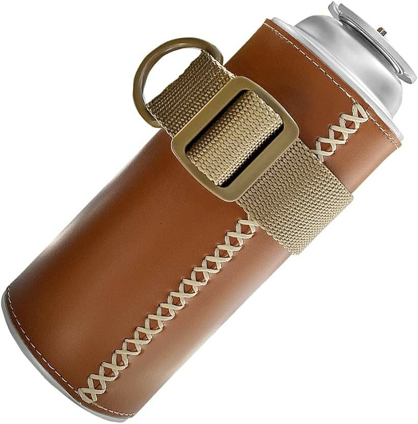 Rakuten - ガス缶カバー フック付き 便利 CB缶カバー 保護ケース おしゃれ キャンプ用品 登山 ブラウン (ブラウン)
