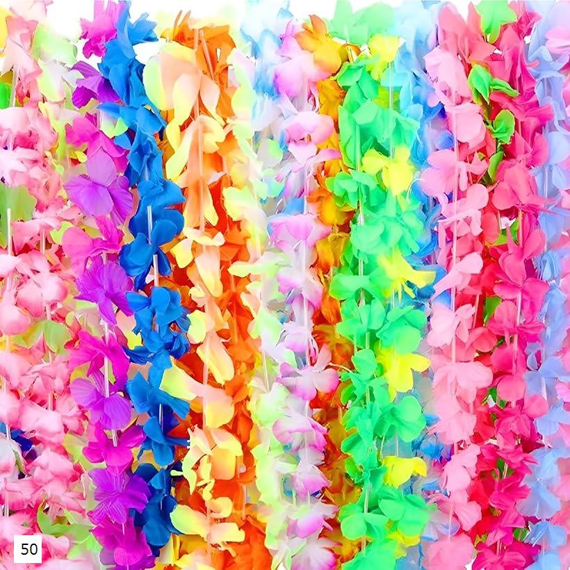 ハワイアンレイ 花輪 造花 首飾り 50本 フラダンス フラワーレイ 50本セット 50