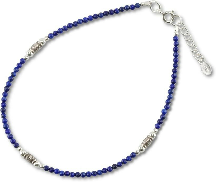 Anklets - カレンシルバー アンクレット パワーストーン 天然石 ミサンガ 925 メンズ レディース (シルバー(ラピスラズリ), 24cm+2cm)