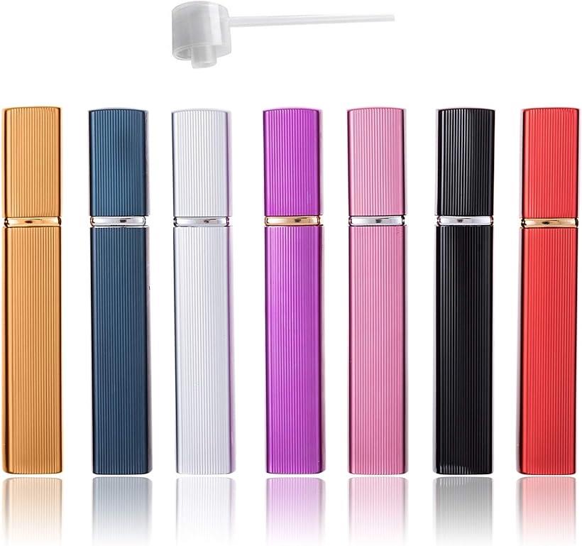 アトマイザー メタル 香水瓶 スプレー ガラス アルミ 容器 詰め替えノズル付き 携帯用 クイックアトマイザー キャップ付 小分け 霧吹き ミスト 液体 詰替用 化粧品 化粧水 美容 12ml 12ml 7本セット