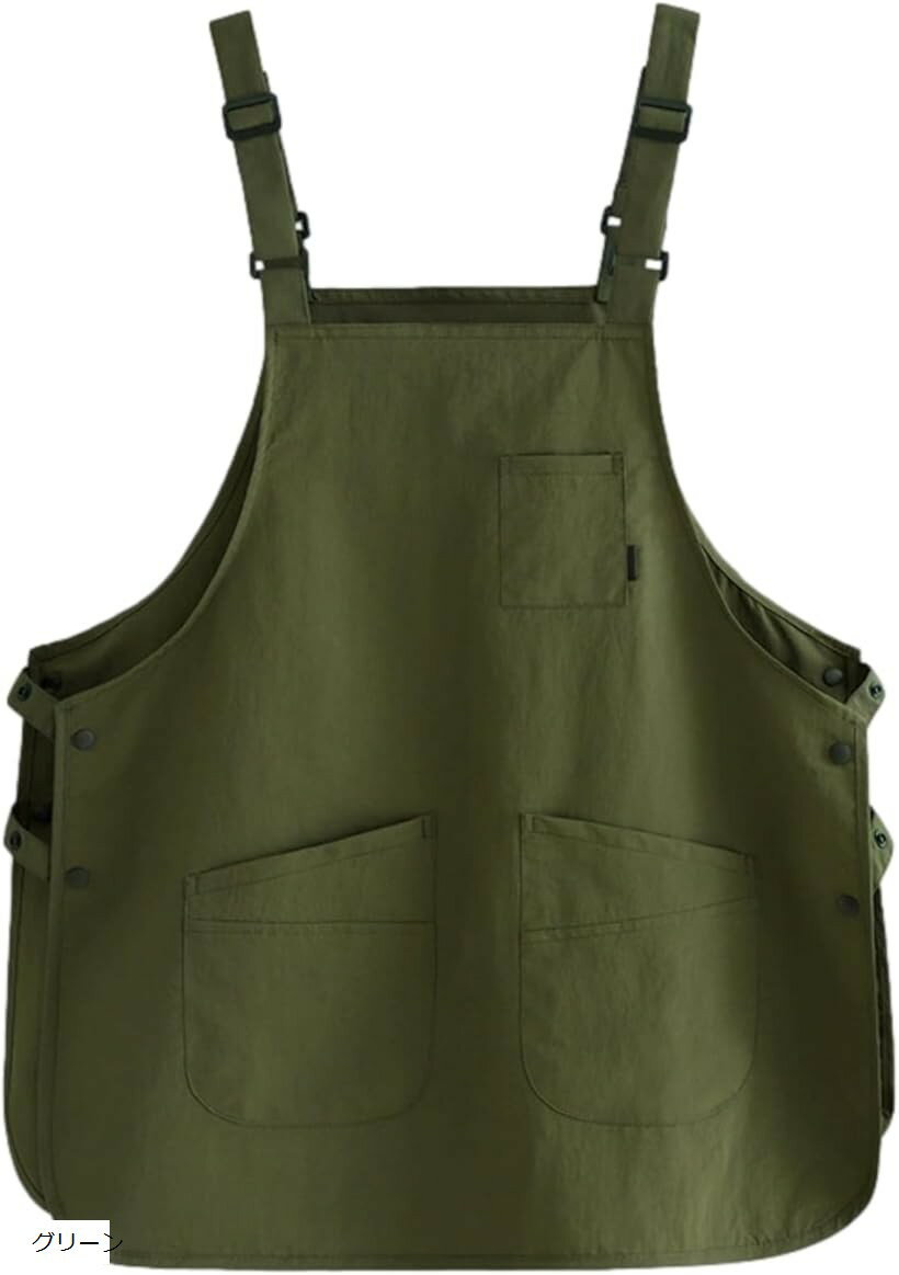 アウトドア エプロン ワークエプロン ショート丈 両面 キャンプ 作業 DIY ガーデニング 撥水 速乾 軽量 A ブラック ベージュ グリーン