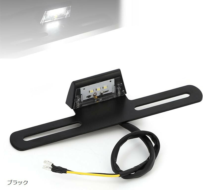 バイク LED ナンバー灯 白色 クリアレンズ 防水 ステー付き 汎用 黒 ブラック