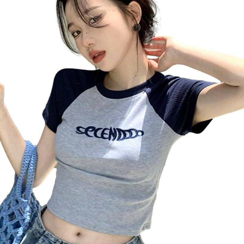 乐天商城 - Tシャツ 半袖 丸首 可愛い カットソー シンプル おしゃれ レディース ストレッチ 夏 スリム トップス 薄手 涼感 柔らかい 肌触り TSHT058 (ネイビー, XL)
