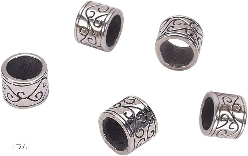 10個 12x9mm 304ステンレス製レトロビーズ コラムビーズ 円筒形ビーズ 大穴ビーズ アンティークシルバー 銀古美 穴径8.5mm コラム