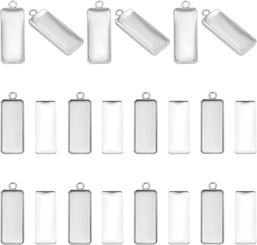 50組 トレイ10x25mm ベゼルペンダント カボションセッティング 304ステンレス