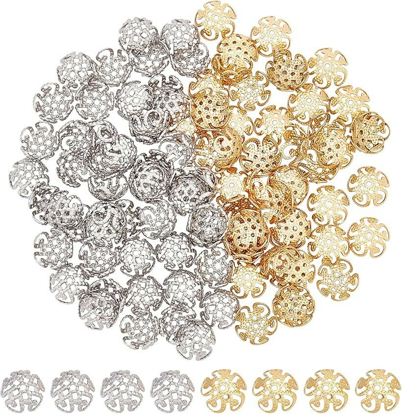 互換品 約100個 2色 ビーズキャップ 8mm キャップビーズ 座金 花座 304ステンレス