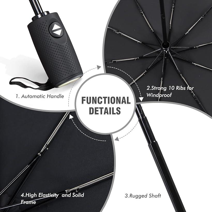 折りたたみ傘 ワンタッチ自動開閉 10本骨 雨晴兼用 収納袋付き ブルー ワインレッド ブラック 3