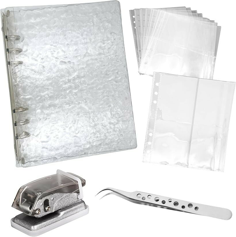 バインダー リングファイル トレカ シール帳 透明 ピンセット 穴あけパンチ リフィル付き MSW2687