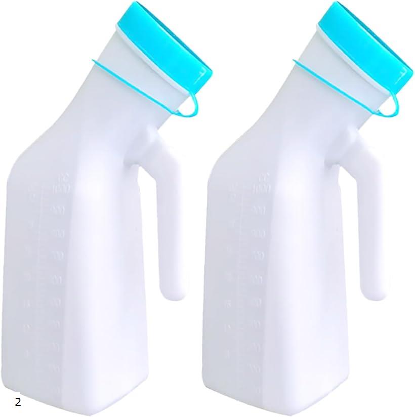 暗い蓋で光る男性用尿器 2パック-ねじ込み式の蓋が付いた32oz / 1000mLの厚いプラスチック製男性用便器..