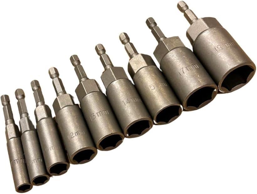 【楽天ランキング1位入賞】ディープソケット 全長80mm 電動ドライバー 電動ドリル用 六角軸 6.3mm 9本 セット 軽量 土木 建築 工具 インパクト 電ドル インパクトソケット