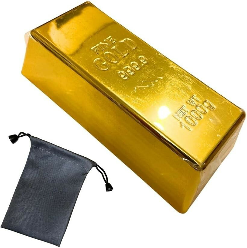 Rakuten - レプリカ 約750g～900g ゴールドバー ディスプレイ 展示用 金塊 Gold 金の延べ棒 文鎮 ドアストッパー 収納袋付き (ゴールド, LL)