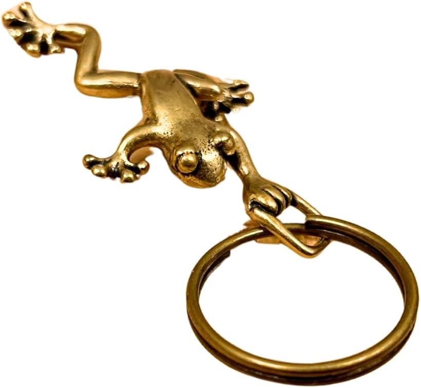 キーホルダー 蛙 カエル 風水 ペンダントトップ 真鍮 アンティーク 金運 チャーム グッツ ストラップ