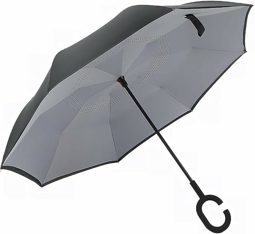 Rakuten - 逆さ 逆折り式 逆開き 傘 閉じると自立可能 108cm 8本骨 晴雨兼用 UVカット 遮光遮熱 (灰)