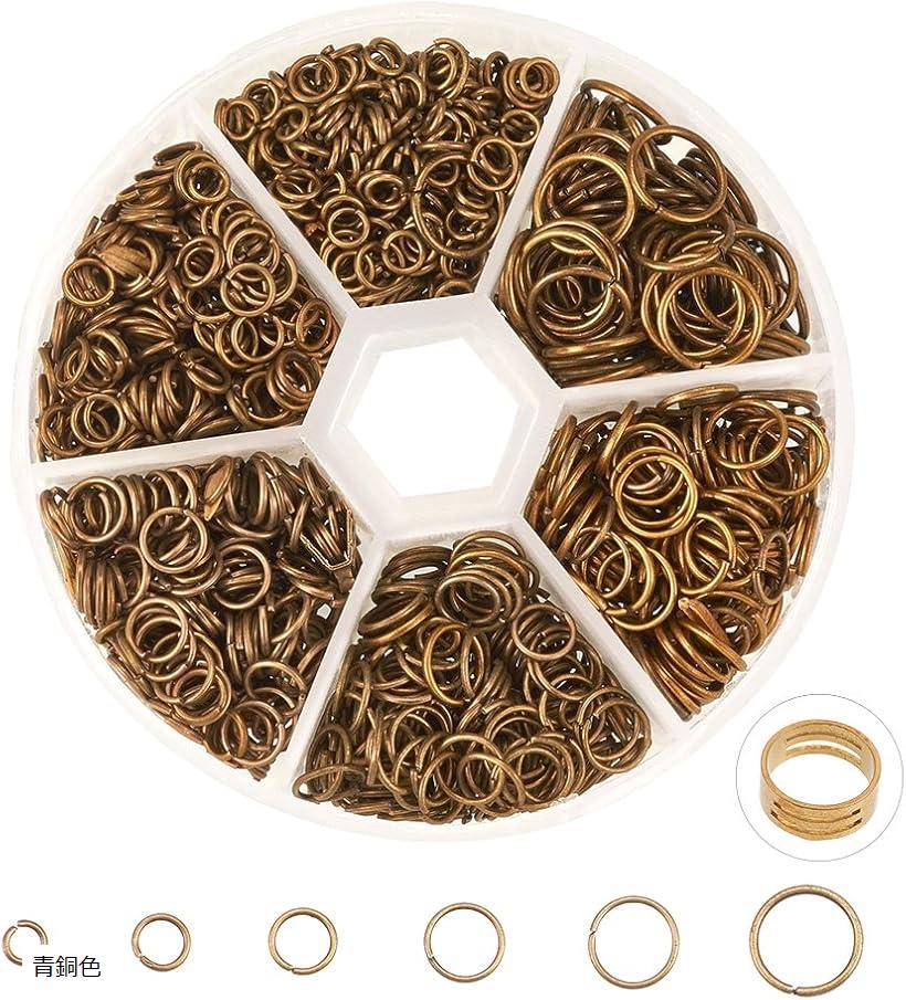 PH PandaHall 約1745個/箱 鉄製 マルカン 4-10mm直径 丸カン リング ジャンプリング 丸環 基礎パーツ 金具セット 指貫付き 青銅色