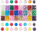 PandaHall ガラスビーズ 約600個 24色 ラウンド クラックビーズ