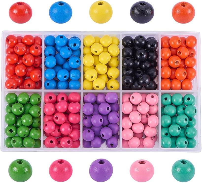 約250個/箱 10色 木製ビーズ 直径10mm ウッドビーズ 丸玉ビーズ ラウンド
