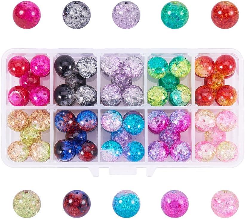 約90個/箱 直径12mm ガラスビーズ 10色セット クラックビーズ