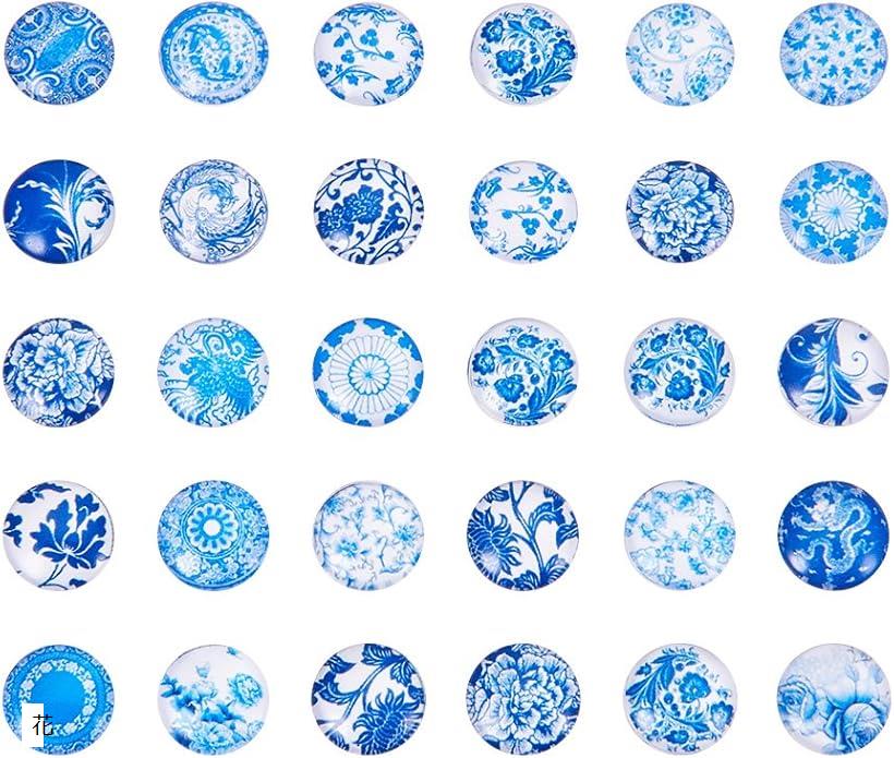 PandaHall ミックス 約200個セット 図案付き ガラス ラウンド ビーズ DIY ジュエリー用 12x4mm 花