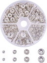 約160個/箱 真鍮 ロンデル 4/6/8/10mm 平型ロンデル ラインストーン付き スペーサービーズ メタル アクセサリーパーツ シルバー